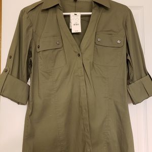 Express Womens Army Green Button Down Sz L NWT